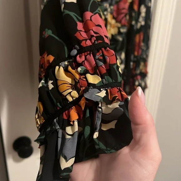 Elaine Rose multicolor Flower peasant blouse button details on back & sleeves XL - Picture 3 of 10